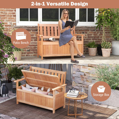 48 Inch Patio Hardwood Storage Bench with Slatted Backrest