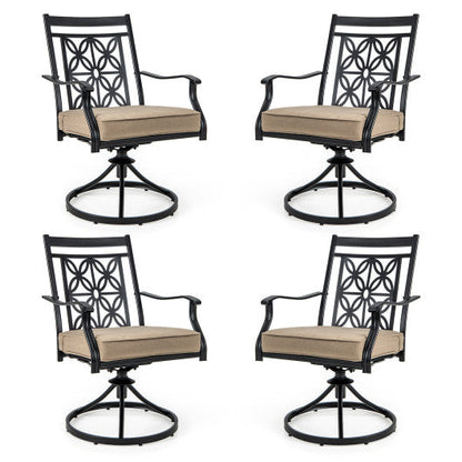 2 Pieces Patio Swivel Chairs with Blossom Pattern Backrest and Cushions-Black