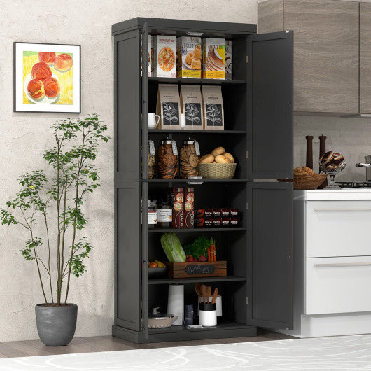 72.5” Tall Buffet Cabinet with 6-Tier Shelves and 4 Doors-Black