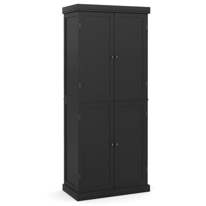 72.5” Tall Buffet Cabinet with 6-Tier Shelves and 4 Doors-Black