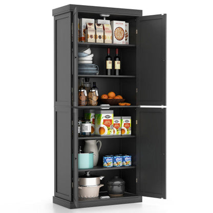 72.5” Tall Buffet Cabinet with 6-Tier Shelves and 4 Doors-Black