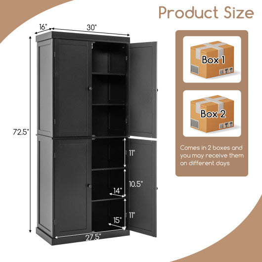 72.5” Tall Buffet Cabinet with 6-Tier Shelves and 4 Doors-Black