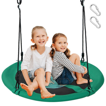 40 Inches Saucer Tree Swing Round with Adjustable Ropes and Carabiners-Green