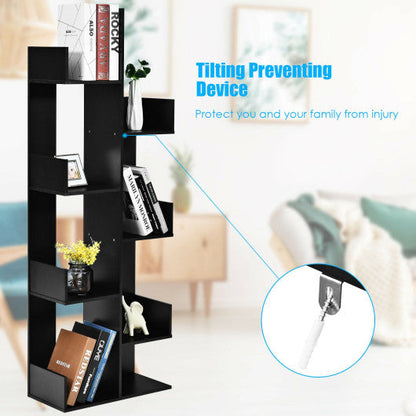 8-Tier Bookshelf Bookcase with 8 Open Compartments Space-Saving Storage Rack -Black