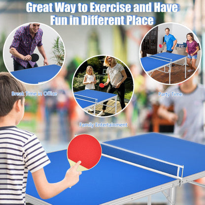 60 Inch Portable Tennis Ping Pong Folding Table with Accessories-Blue