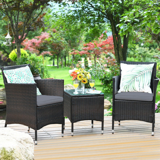 3 Pcs Outdoor Rattan Wicker Furniture Set-Gray