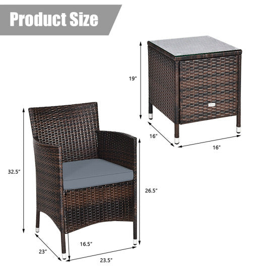 3 Pcs Outdoor Rattan Wicker Furniture Set-Gray