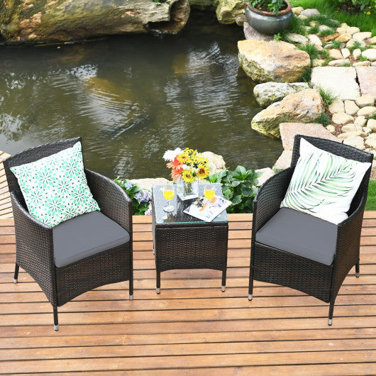 3 Pcs Outdoor Rattan Wicker Furniture Set-Gray