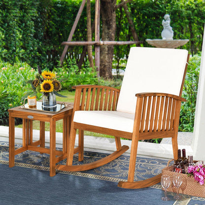 2 Pieces Acacia Wood Patio Rocking Chair Table Set