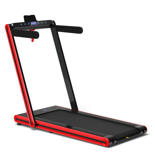 2-in-1 Folding Treadmill with Dual LED Display-Red