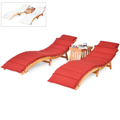 3 Pieces Folding Patio Eucalyptus Wood Lounge Chair Set with Foldable Side Table