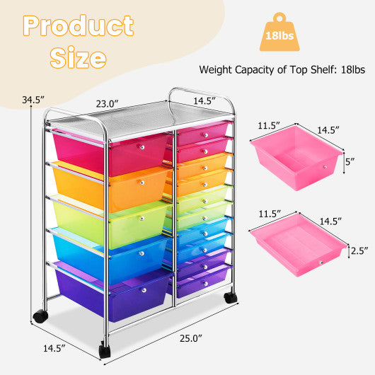 15 Drawers Rolling Storage Cart Organizer