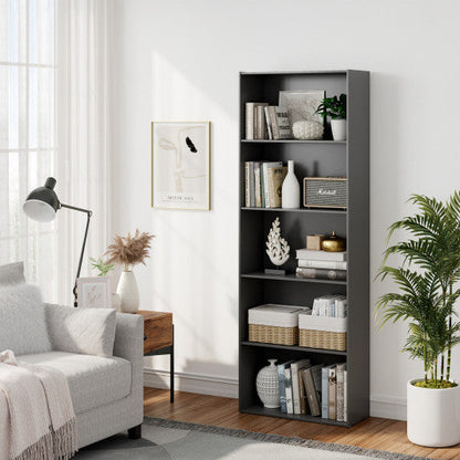 5-Shelf Storage Bookcase Modern Multi-Functional Display Cabinet Furniture-Black