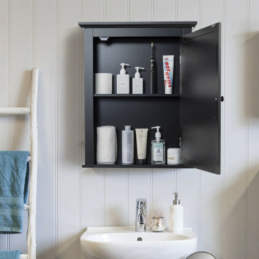 Wall Mounted Bathroom Mirror Cabinet with 5-level Height-adjustable Shelf-Black