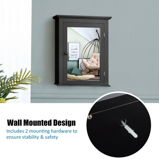 Wall Mounted Bathroom Mirror Cabinet with 5-level Height-adjustable Shelf-Black