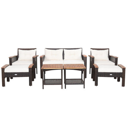 7 Pieces Patio Rattan Cushioned Conversation Furniture Set