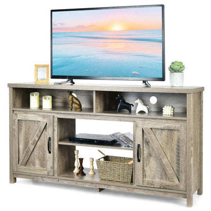 59 Inch TV Stand Media Center Console Cabinet with Barn Door for TV's 65 Inch-Natural