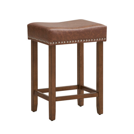 24 Inch Upholstered PU Leather Bar Stools Set of 2-Brown