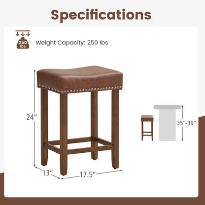 24 Inch Upholstered PU Leather Bar Stools Set of 2-Brown