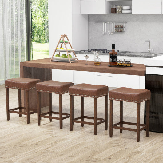 24 Inch Upholstered PU Leather Bar Stools Set of 2-Brown