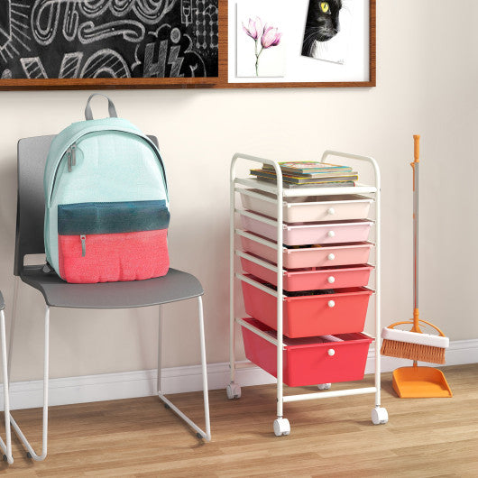 6 Drawers Rolling Storage Cart Organizer-Pink