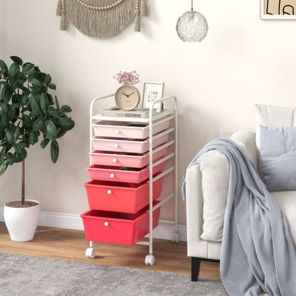 6 Drawers Rolling Storage Cart Organizer-Pink