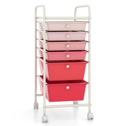 6 Drawers Rolling Storage Cart Organizer-Pink