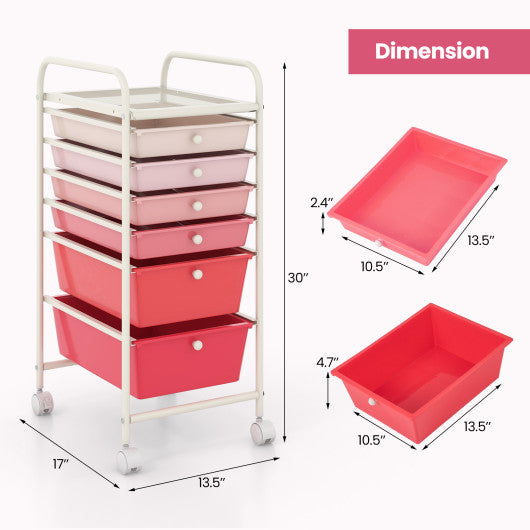 6 Drawers Rolling Storage Cart Organizer-Pink