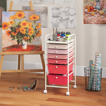 6 Drawers Rolling Storage Cart Organizer-Pink