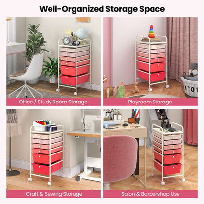 6 Drawers Rolling Storage Cart Organizer-Pink