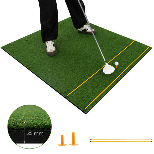 Artificial Turf Mat for Indoor and Outdoor Golf Practice Includes 2 Rubber Tees and 2 Alignment Sticks-25mm