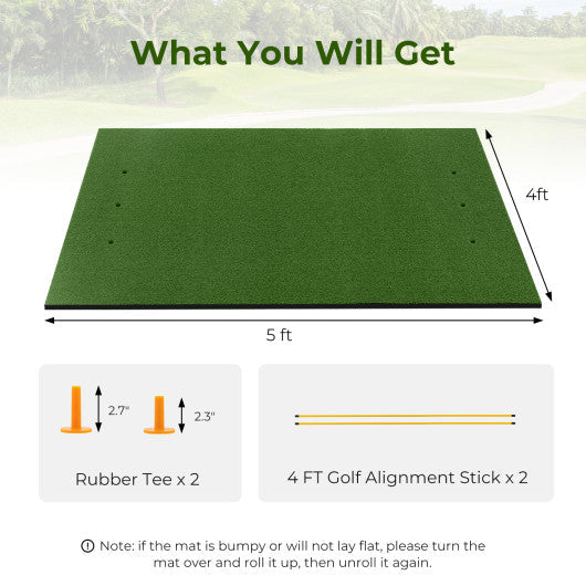 Artificial Turf Mat for Indoor and Outdoor Golf Practice Includes 2 Rubber Tees and 2 Alignment Sticks-25mm