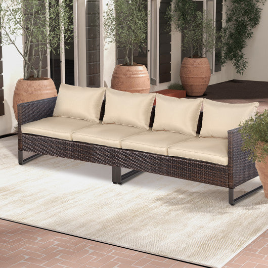 2 Pieces Patio Furniture Sofa Set with Cushions and Sofa Clips-Brown