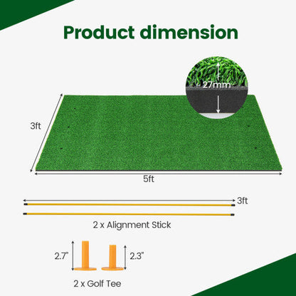 5 x 3 ft Artificial Turf Grass Practice Mat for Indoors and Outdoors-27mm