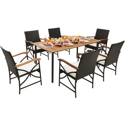 5/7-Piece Outdoor Dining Set with Acacia Wood Table-6 Pieces +