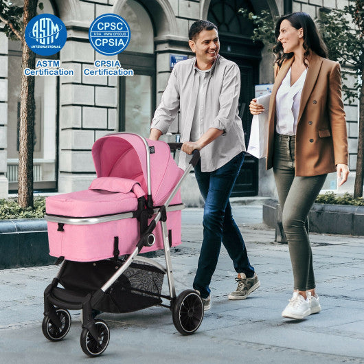 2-in-1 Convertible Baby Stroller with Reversible Seat-Pink