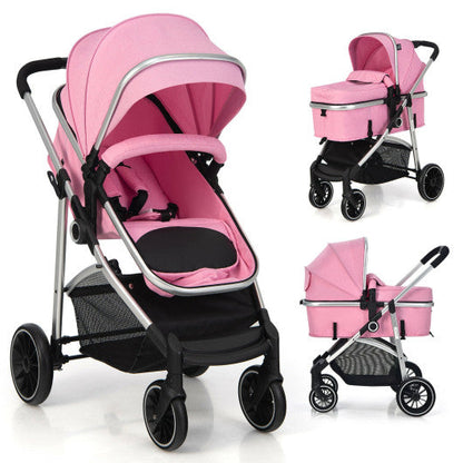 2-in-1 Convertible Baby Stroller with Reversible Seat-Pink