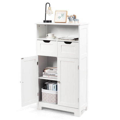 Bathroom Wooden Side Cabinet  with 2 Drawers and 2 Doors-White