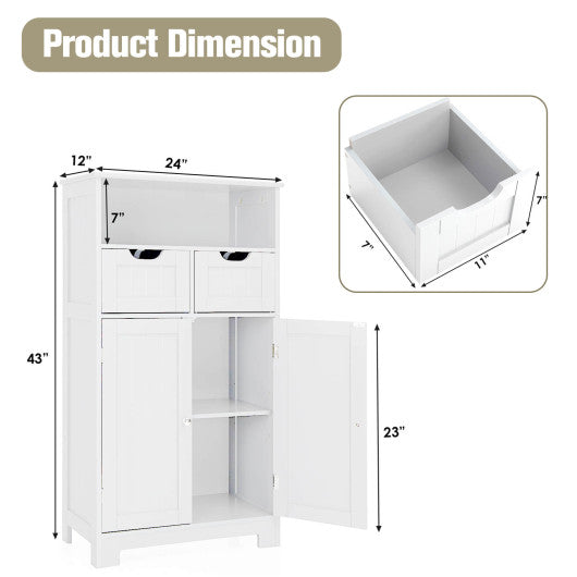 Bathroom Wooden Side Cabinet  with 2 Drawers and 2 Doors-White