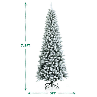 Snow-Flocked Hinged Artificial Christmas Pencil Tree with Mixed Tips-7.5 ft