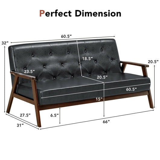 3-Seater PU Leather Upholstered Sofa Couch with Rubber Wood Legs