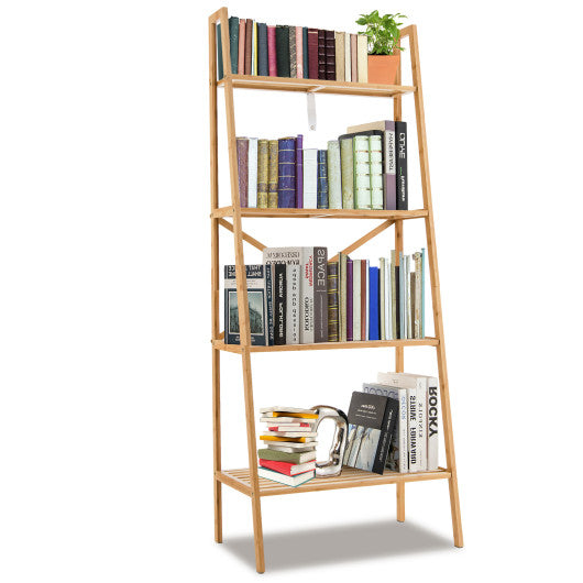 58 Inch 4-Tier Bamboo Ladder Bookshelf-Natural