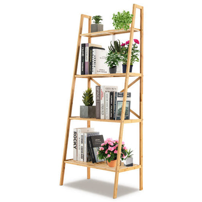 58 Inch 4-Tier Bamboo Ladder Bookshelf-Natural