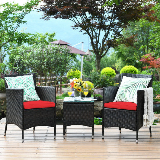 3 Pcs Outdoor Rattan Wicker Furniture Set-Red