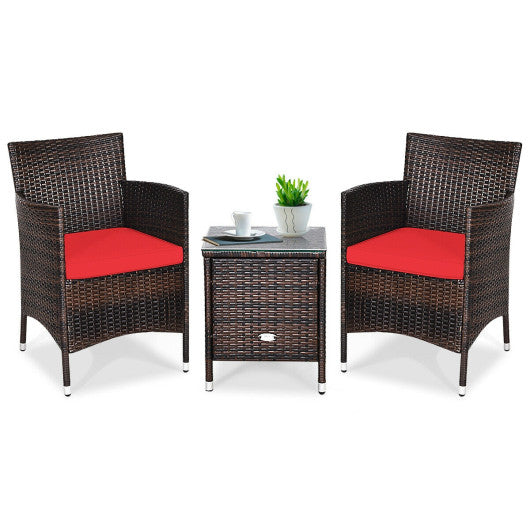 3 Pcs Outdoor Rattan Wicker Furniture Set-Red