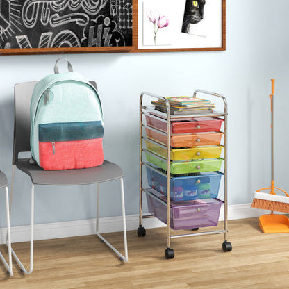 6 Drawers Rolling Storage Cart Organizer-Transparent Multicolor