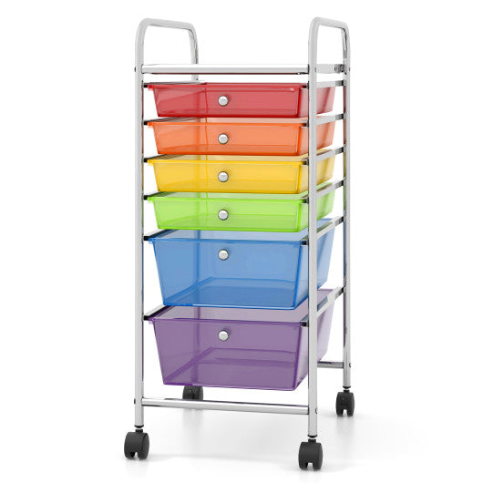 6 Drawers Rolling Storage Cart Organizer-Transparent Multicolor