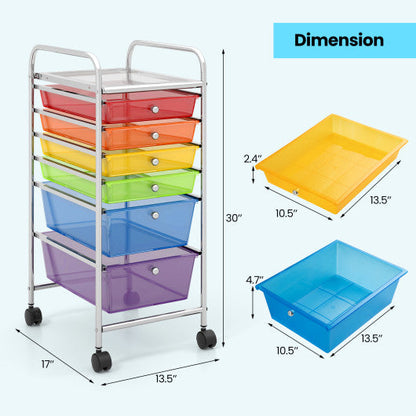 6 Drawers Rolling Storage Cart Organizer-Transparent Multicolor