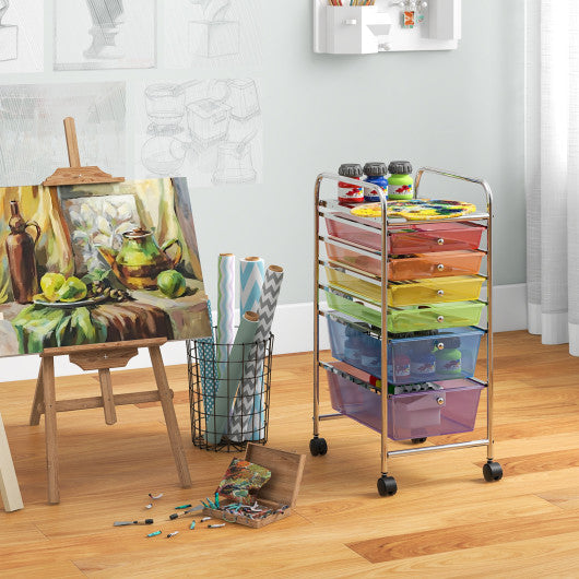 6 Drawers Rolling Storage Cart Organizer-Transparent Multicolor