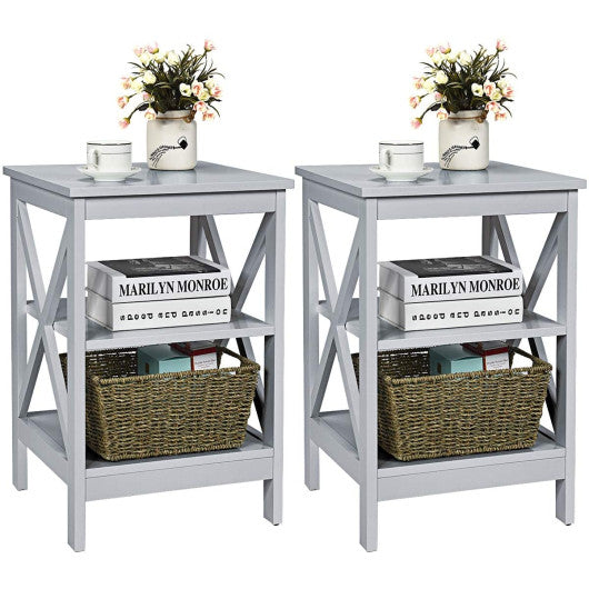 3-Tier X-Design Nightstands with Storage Shelves for Living Room Bedroom-Gray